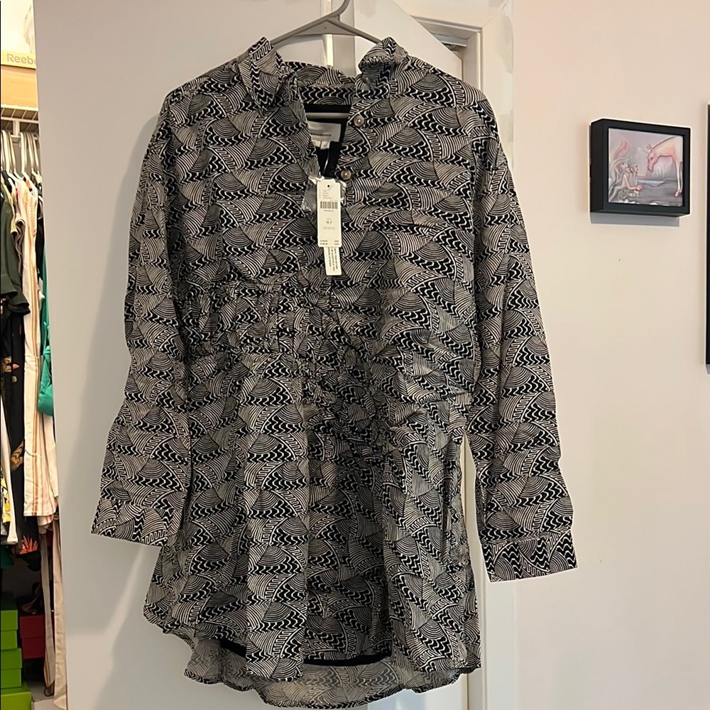 Anthropologie Black and Gray Asymmetrical dress with Notched Collar
